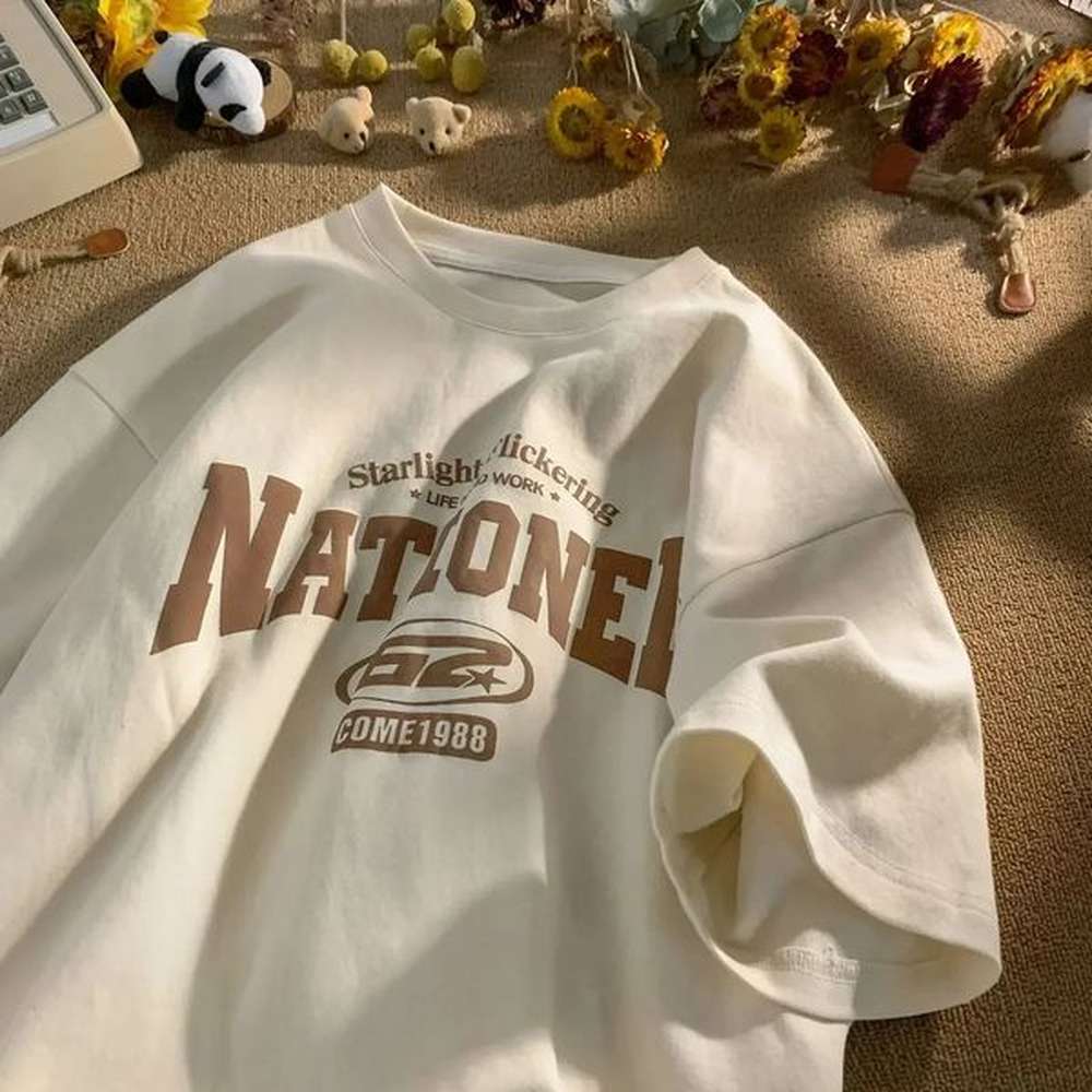 Casual Short Sleeve Tshirt for Men and Women Summer Loose Letter American Retro Fashion Brand Small Couple Half Sleeves ins 250103