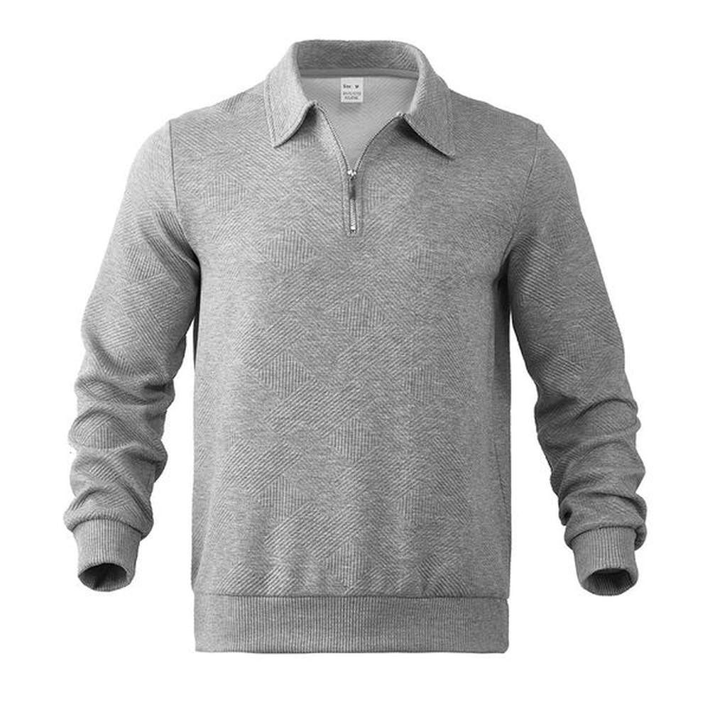 Casual solid color jacquard sports shirt mens autumn retro lapel zipper polo shirt mens fashionable long sleeved zipper flower 241206