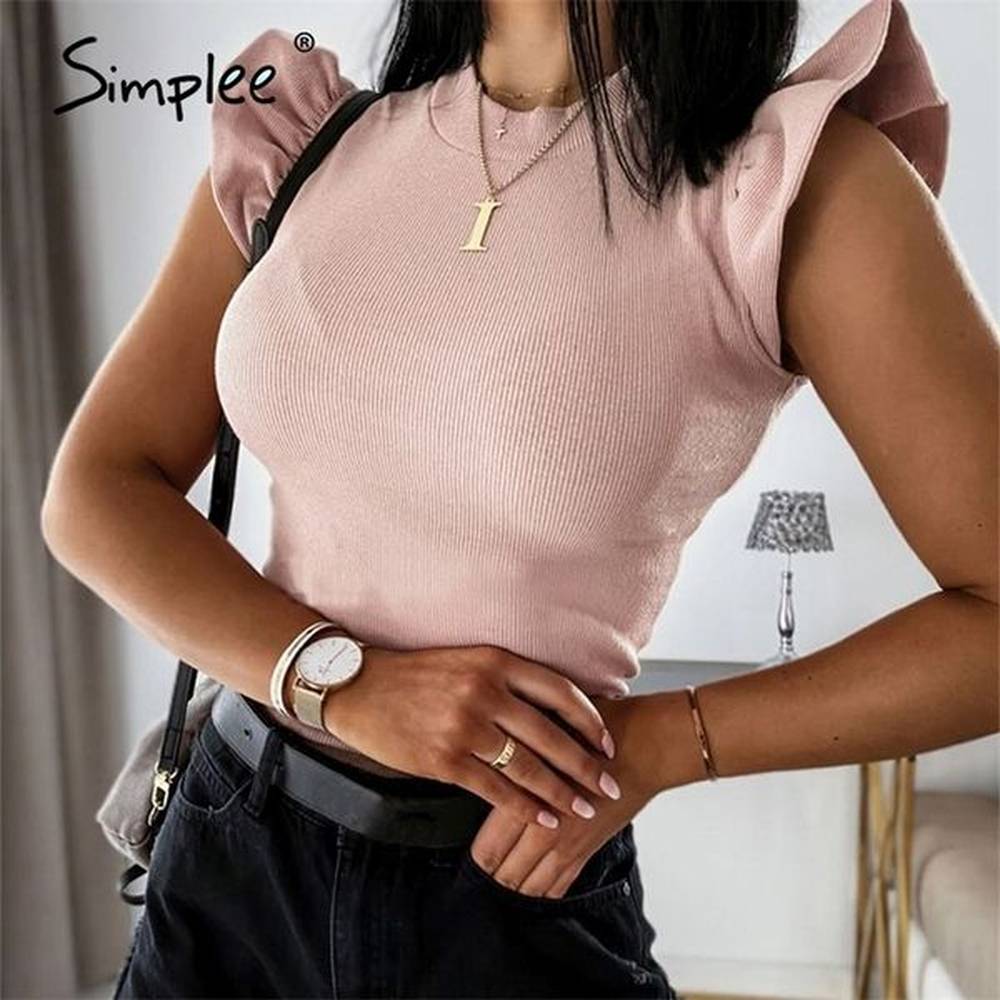 casual solid top shirt women elegant ruffle sleeve high street
