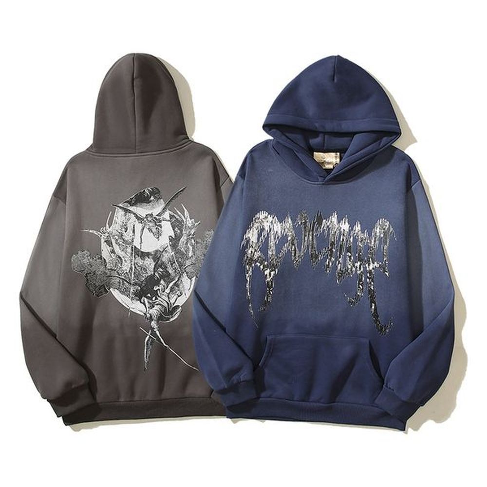 Casual Sweatshirts Hoodies Men Vintage Washed Print Sweatshirt Pullover Hoode 24SS