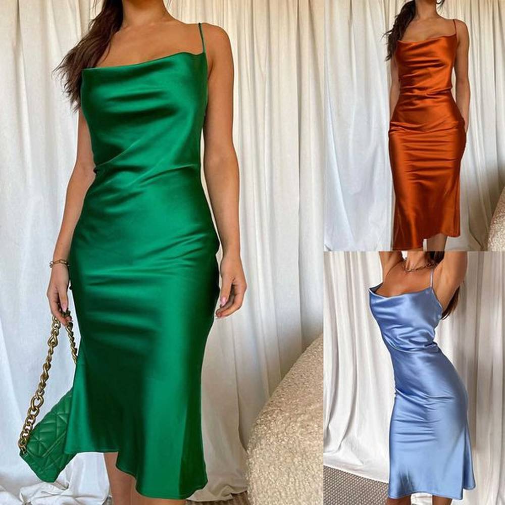 casual swinging collar satin party dress women backless strap club