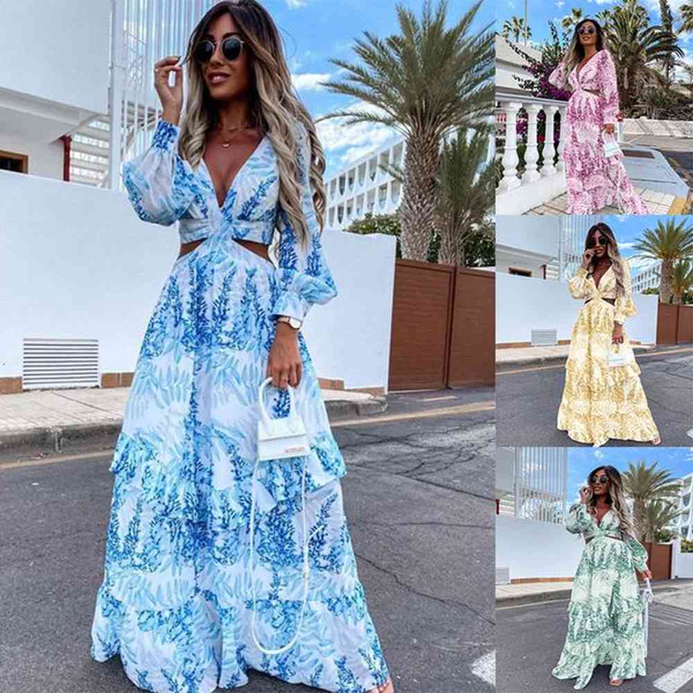 casual vneck lantern sleeve maxi dress sexy backless beach cover