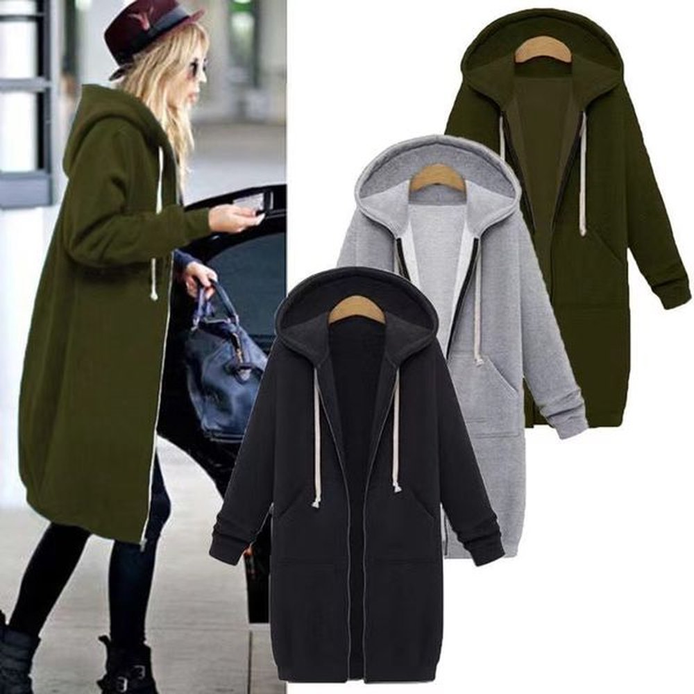 casual women coat long sleeve zipper hooded pockets jackets warm