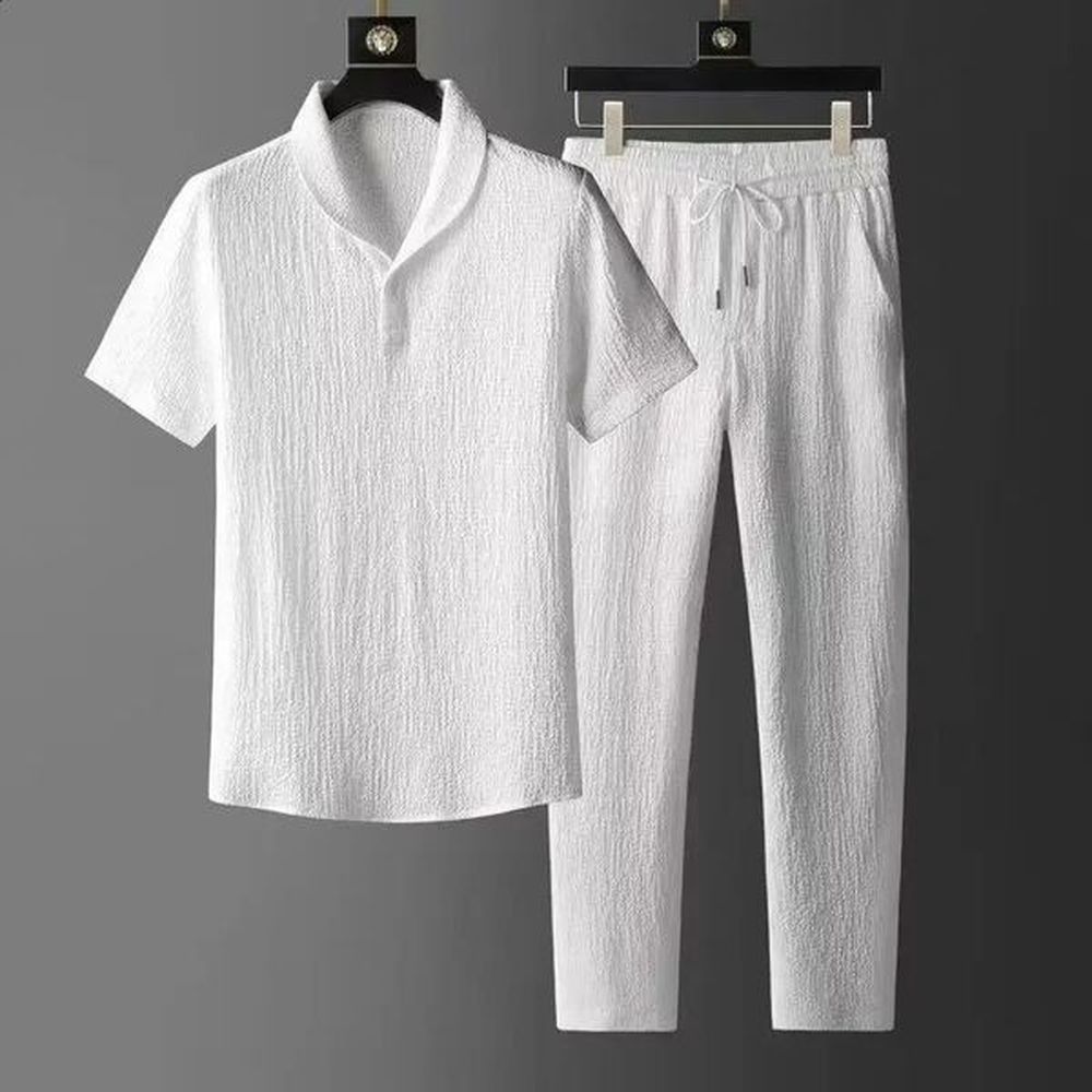 Casualsuit Men 2024 Summer Thin Highend Sports Suit Fashion Short Sleeve Trousers Trendy Light 241205