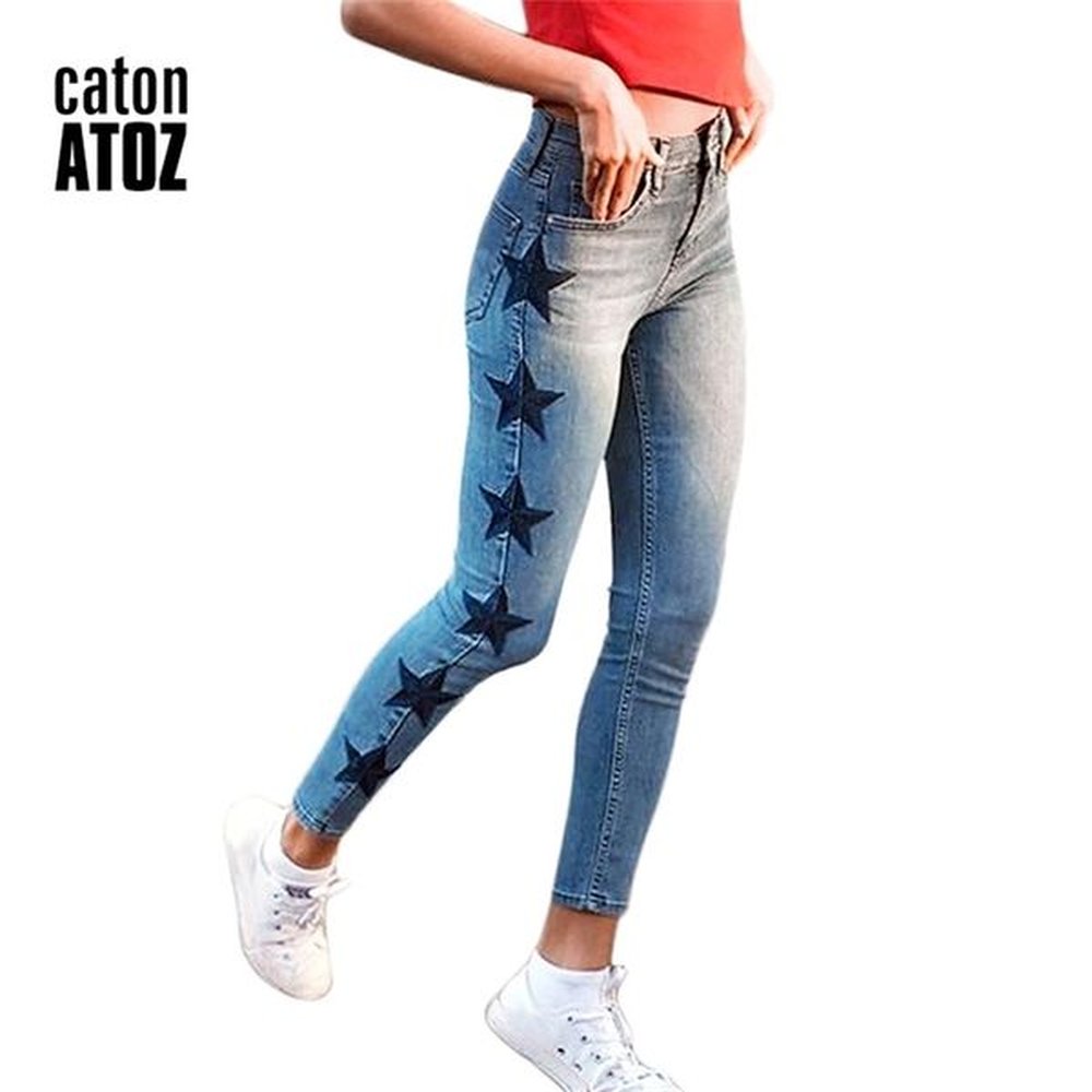 catonatoz mom jeans new womans vintage star embroidery jeans