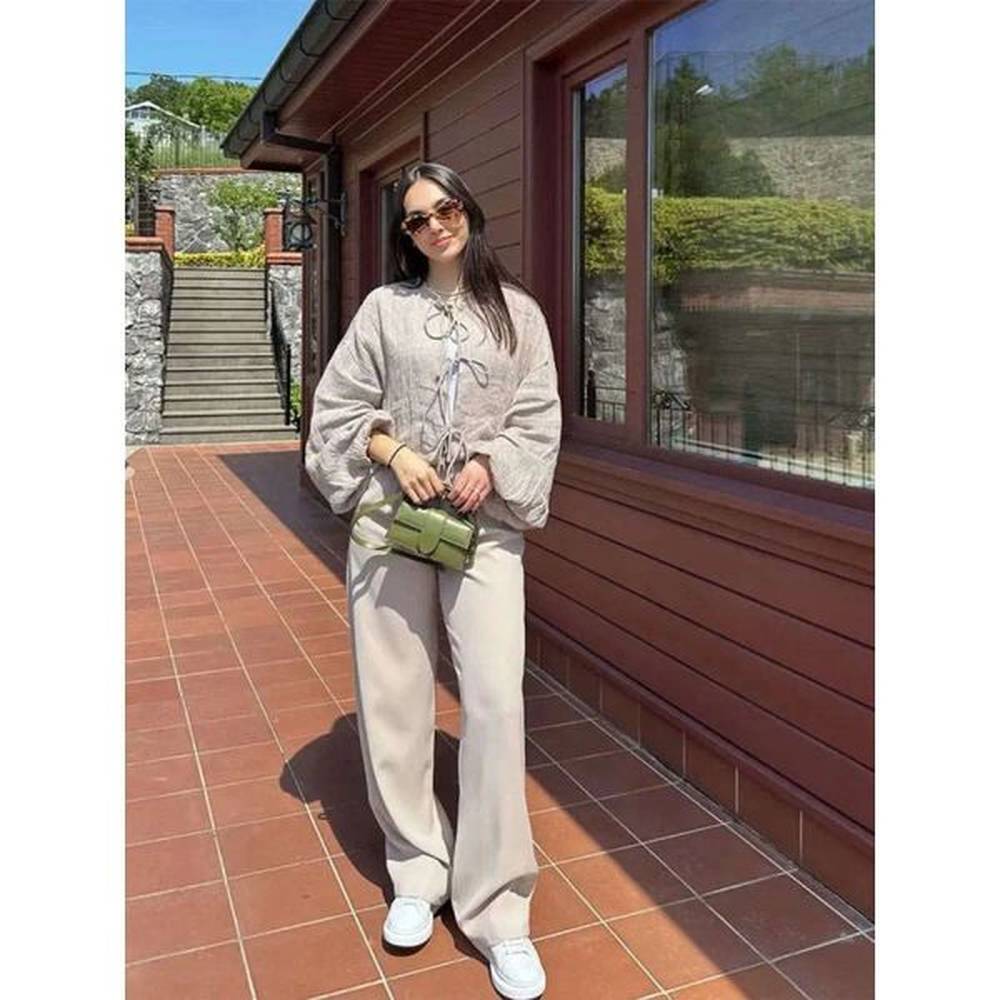 causal cotton solid lace up coat women elegant round neck