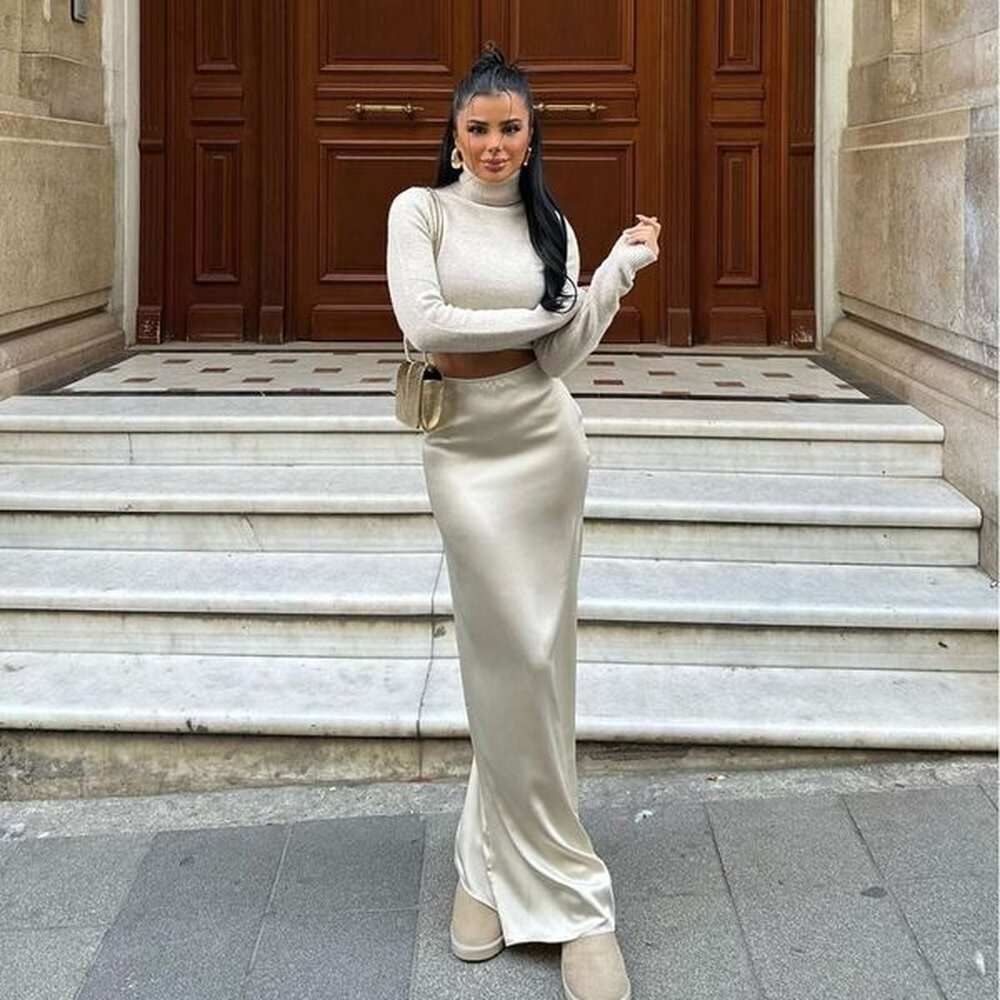 celebrity autumn high end solid color slim fit long irregular