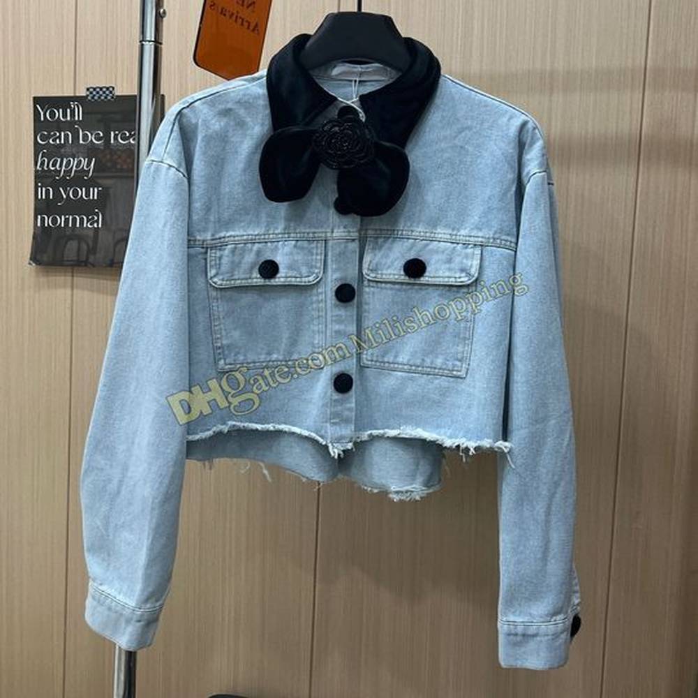 ch women flower letter denim jacket designer crop top short