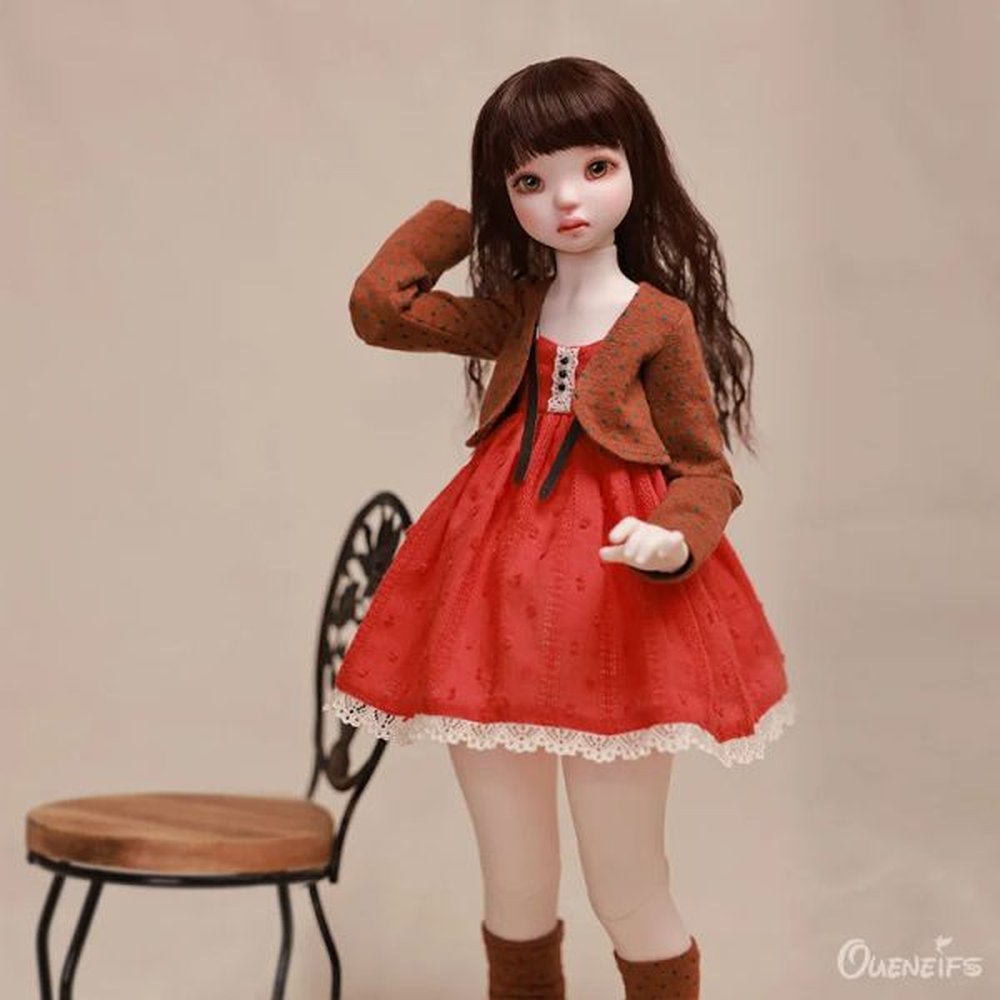 chae bjd doll brown waistcoat and orange skirt girl