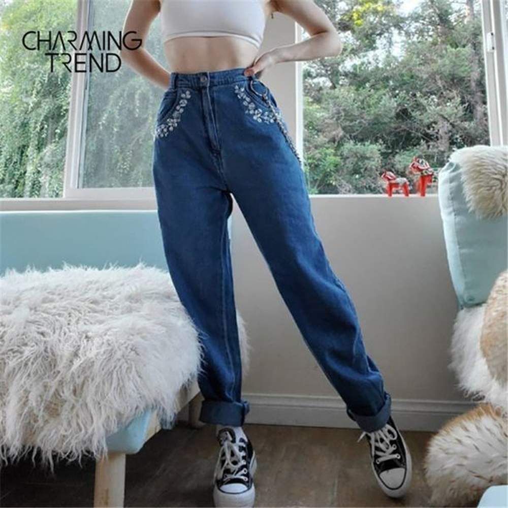 charmingtrend womens embroidered jeans chic new midwaist pocket casual denim