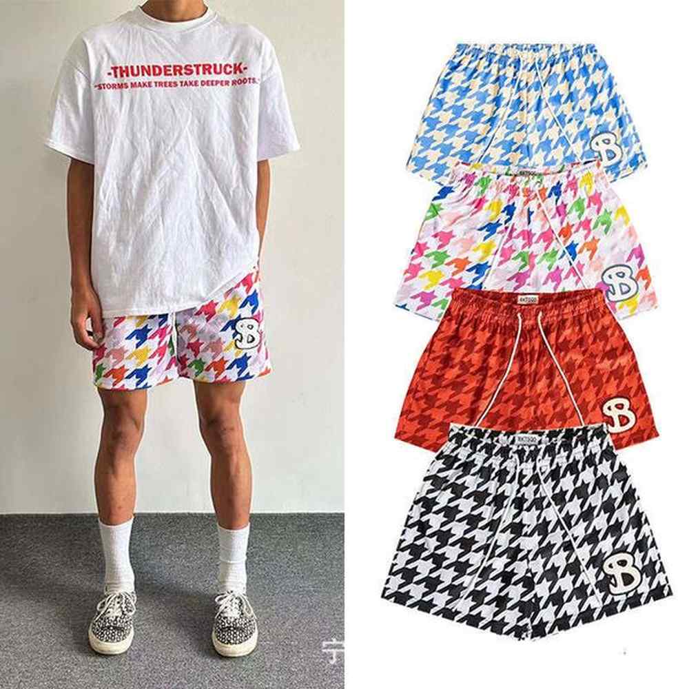 Checkered American Mesh Basketball Shorts Men's 2024 Summer Sports Fiess Running Quick Dry Quarter Pants