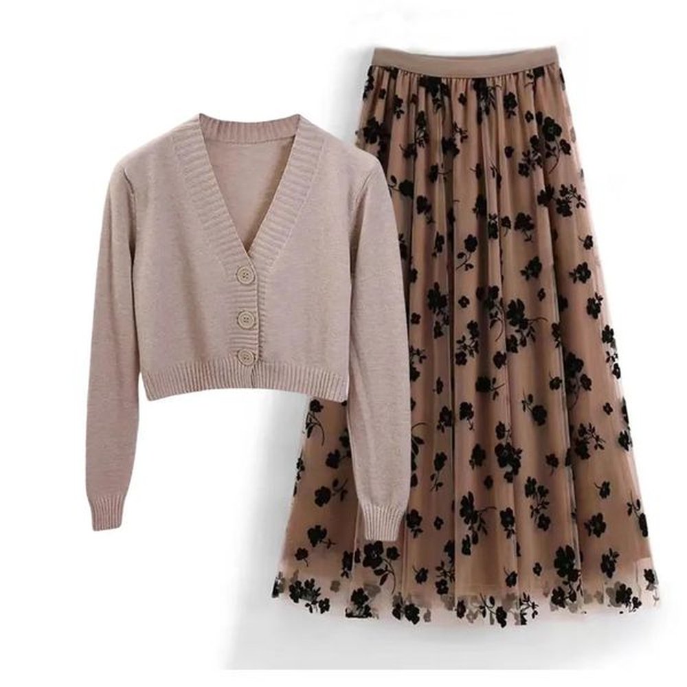 chic elegant piece set for women winter in sweater cardigan