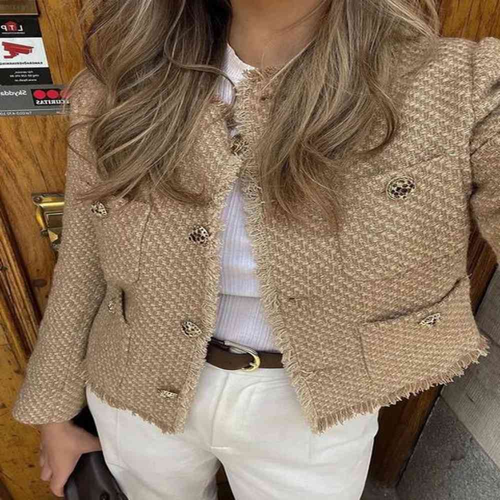 chic female tweed basic jacket coat women clothing woolen outerwear
