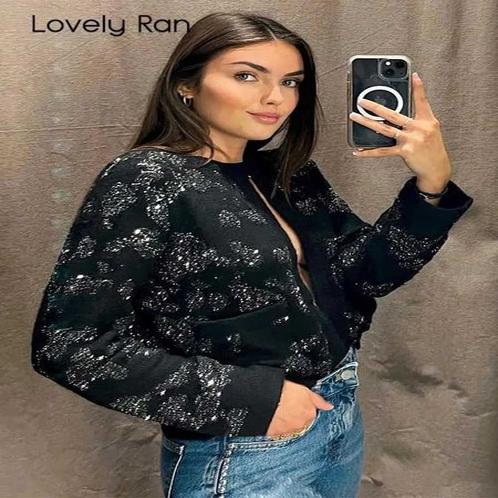 chic knitted cardigan women sequin metallic thread single breasted long