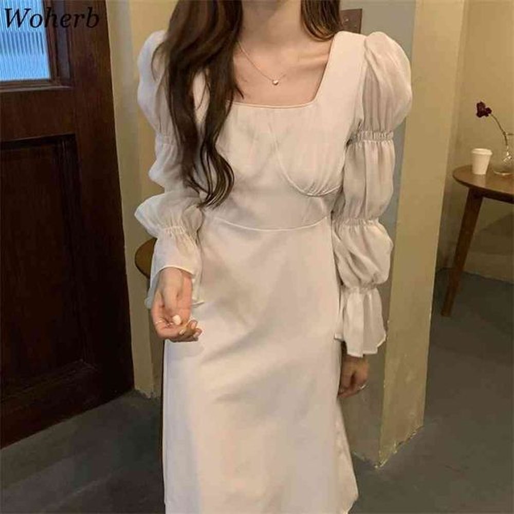 chic maxi dress women square collar korean elegant slim vestidos