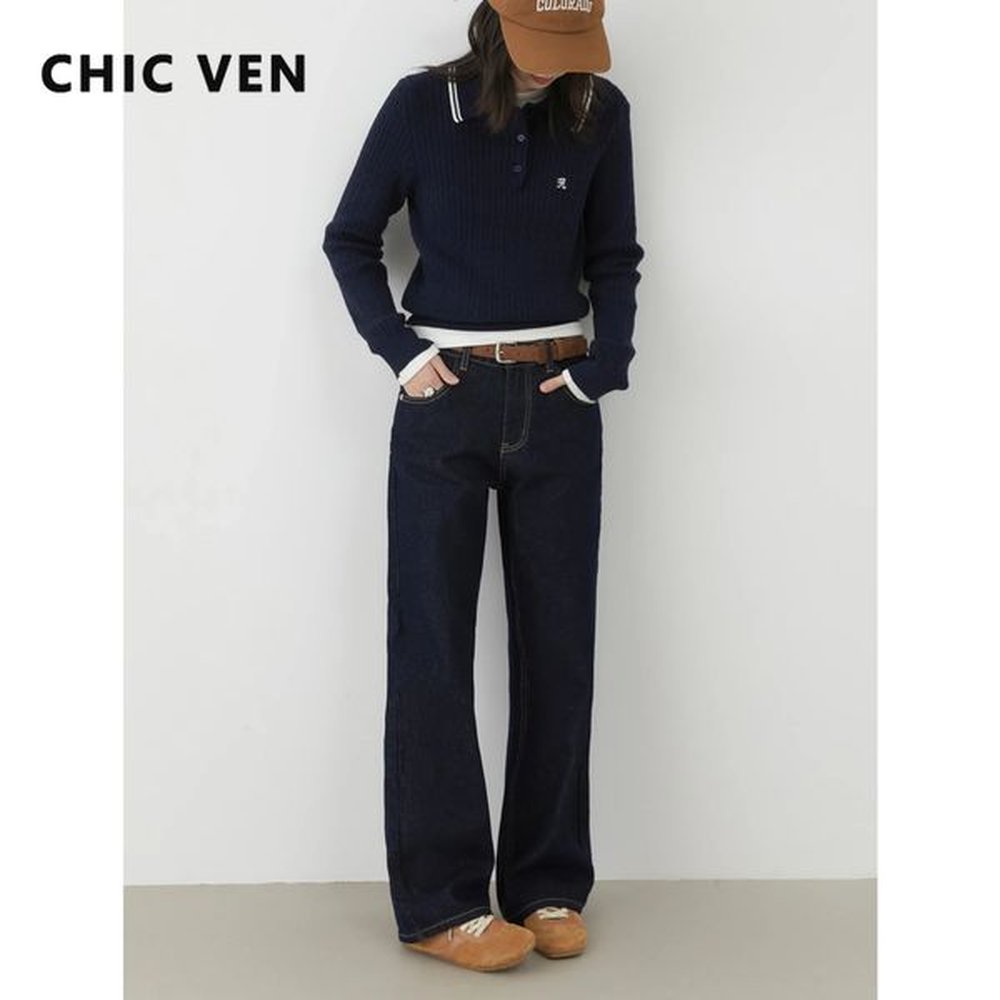 chic ven women jeans streetwear retro straight wide leg denim