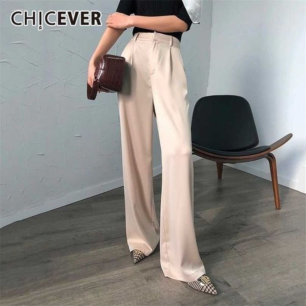 chicever summer casual solid pants for women high waist zipper