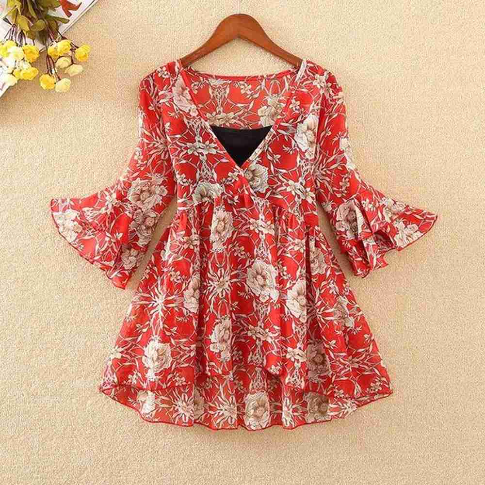 chiffon blouse tps floral kimono boho ruffle shirt womens tops