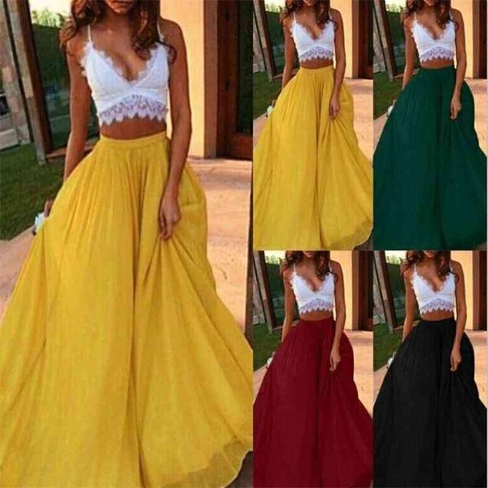 chiffon long skirt elegant solid color summer autumn womens high