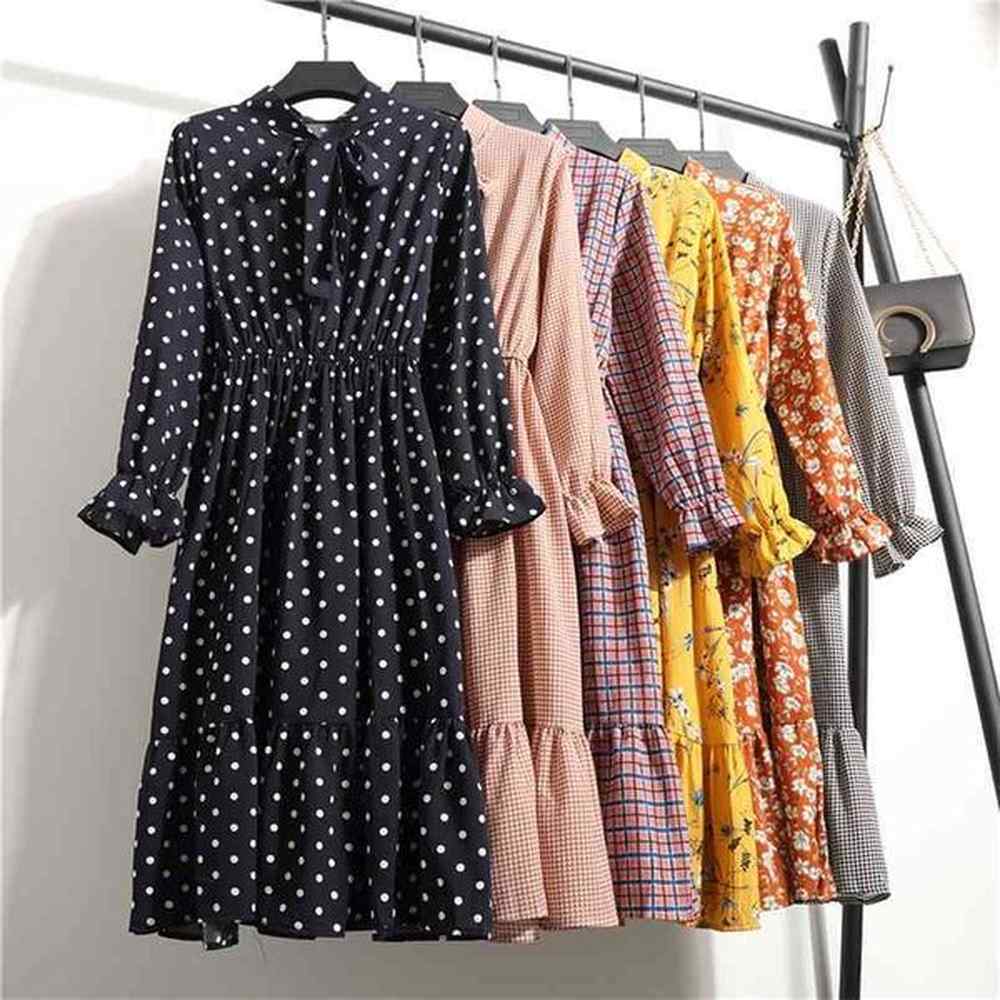 chiffon shirt dress women spring polka dot vintage es summer