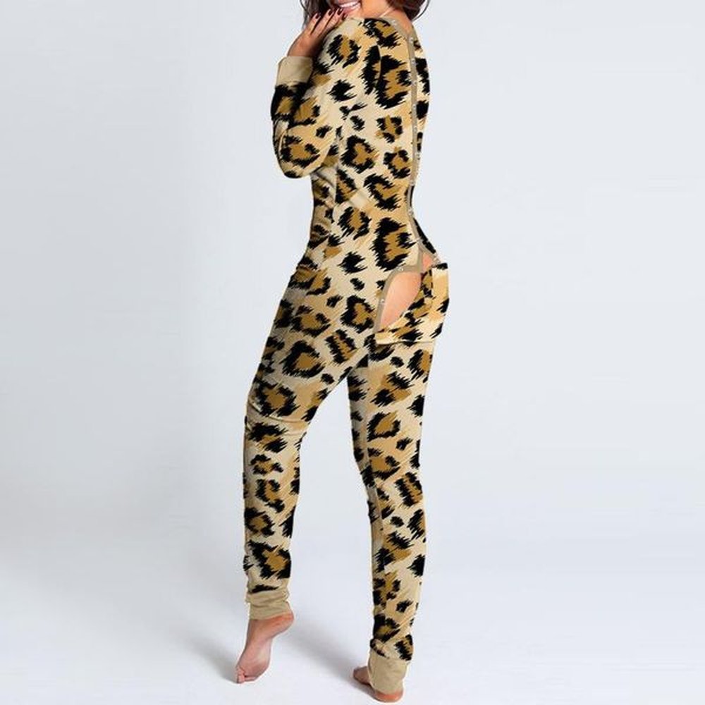 christmas animal print jumpsuit women casual long sleeve buttondown