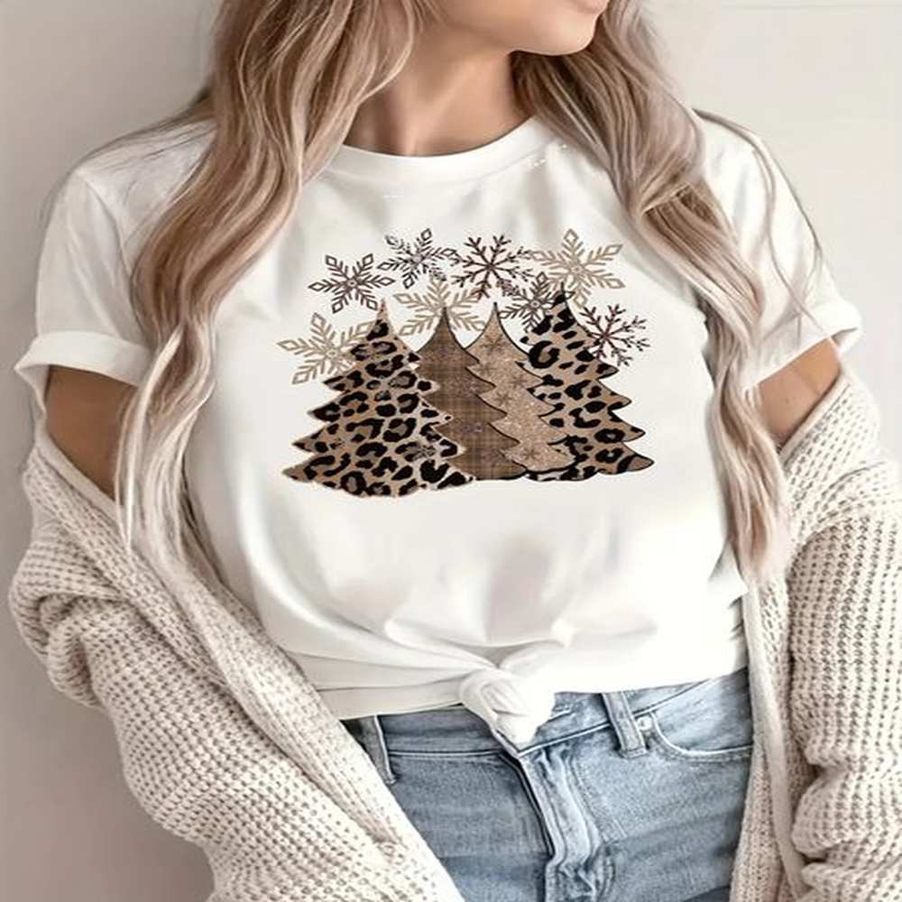 christmas leopard tree print crew neck oneck tshirt harajuku casual