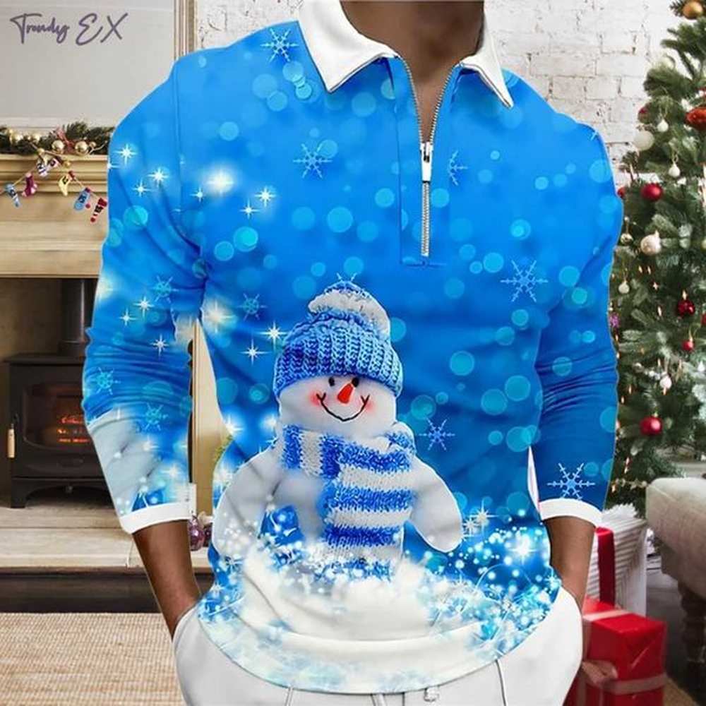 Christmas shirt Shirt for Men Graphic Print Casual Lapel Wear Mens T-Shirt Tops Fashion Sport Long Sleeve Mens Clothing X241228