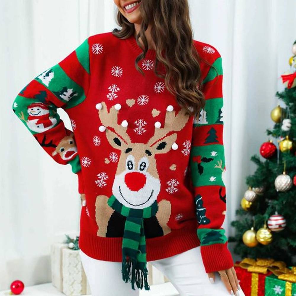 christmas sweater women autumn winter led light elk printed knitted