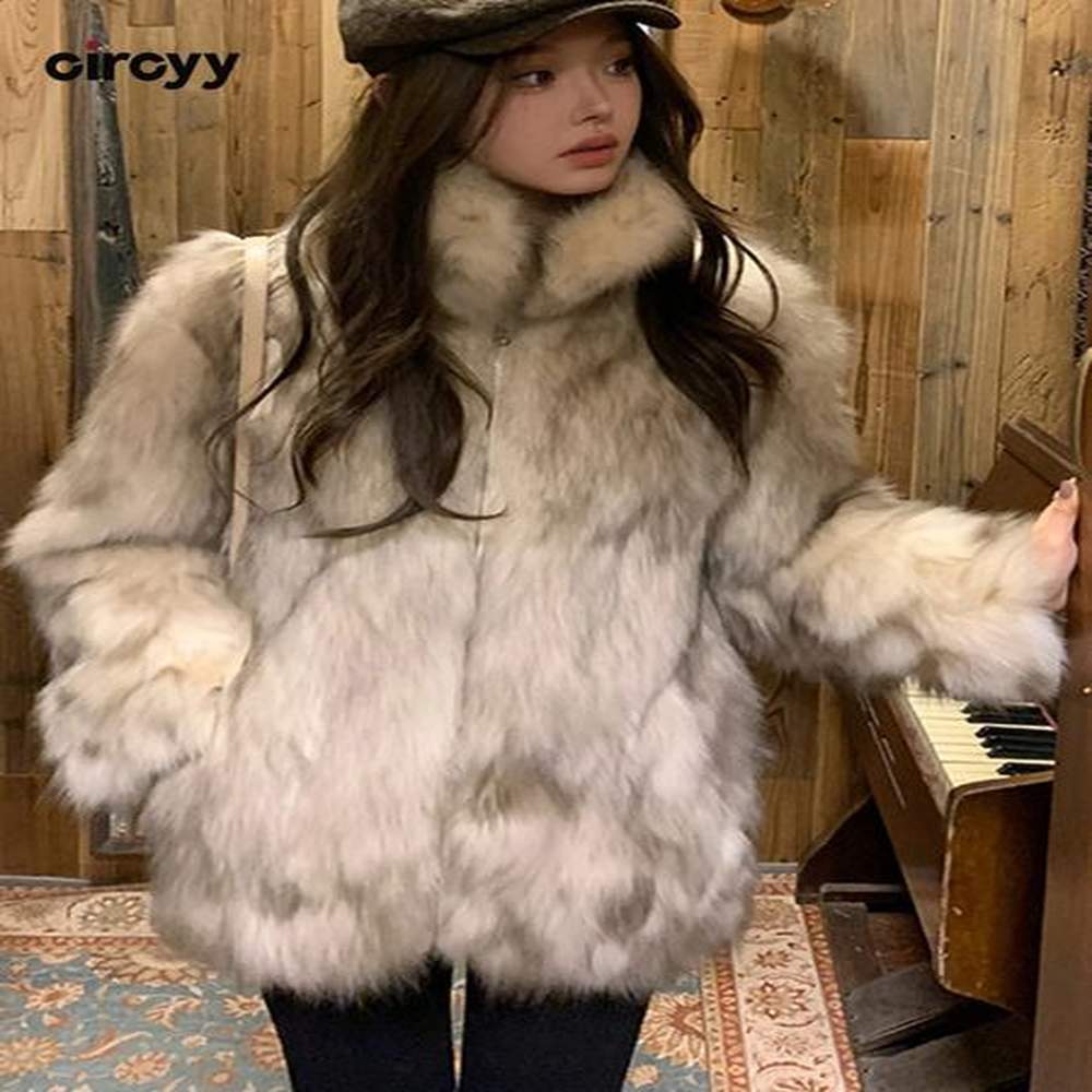 circyy faux fur jacket women autumn winter coat soft thicken