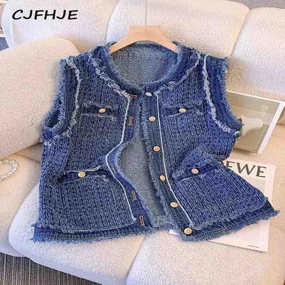 cjfhje blue spring autumn flow sleeveless tank top coat women