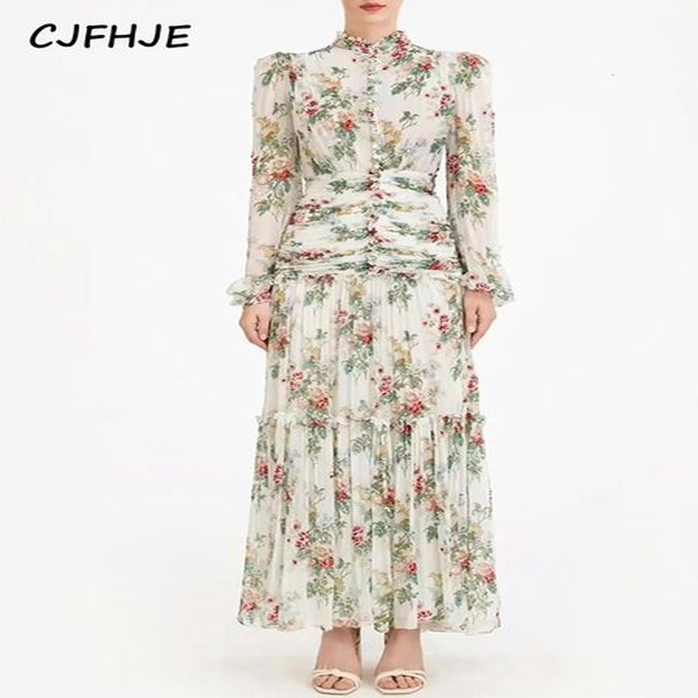 cjfhje women elegant maxi summer dress korean fashion chiffon floral