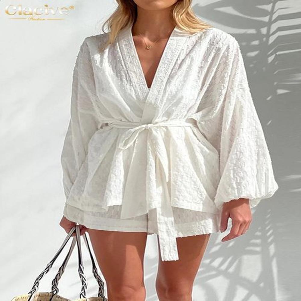 clacive fashion long sleeve robes top two piece sets womens