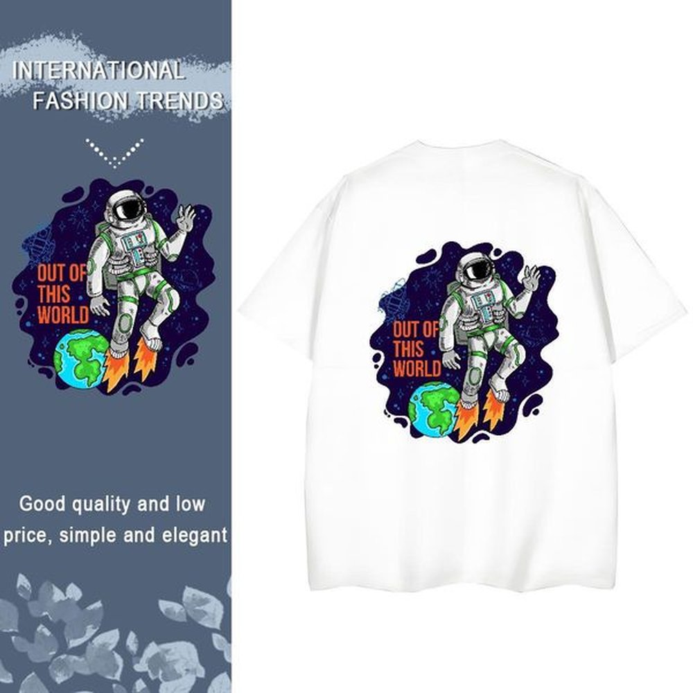 Classic Casual Daily Outfit Men Tops Tees cosmonaut Short Sleeve O-Neck 100% Cotton 230g Man T Shirts Soft DIY Anime Tee Shirt