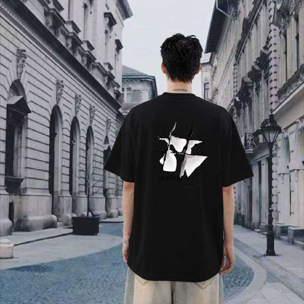 Classic Casual Tshirts 230g Cotton Anime Printing Street Lines Breathable Soft T Shirts Men Loose Fit Oversized 4XL Tops
