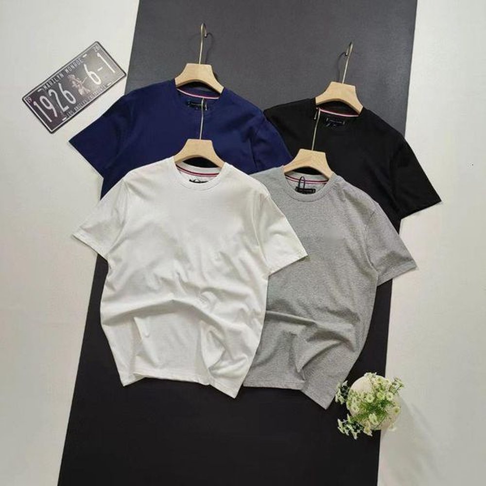 Classic Hilfigers Mens T-Shirts High Quality Summer Mens Casual Simple Solid Embroidered Round Neck Pullover Loose Short Sleeved T-shirt Min