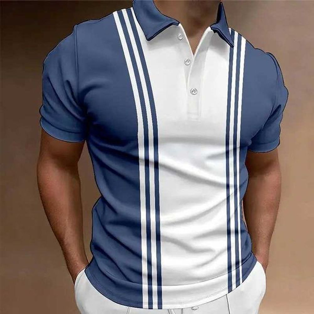 Classic mens shirt shirt summer striped short sleeved T-shirt casual business button top T-shirt X241228