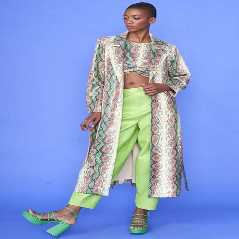 clothing for women snake print belted trent coat