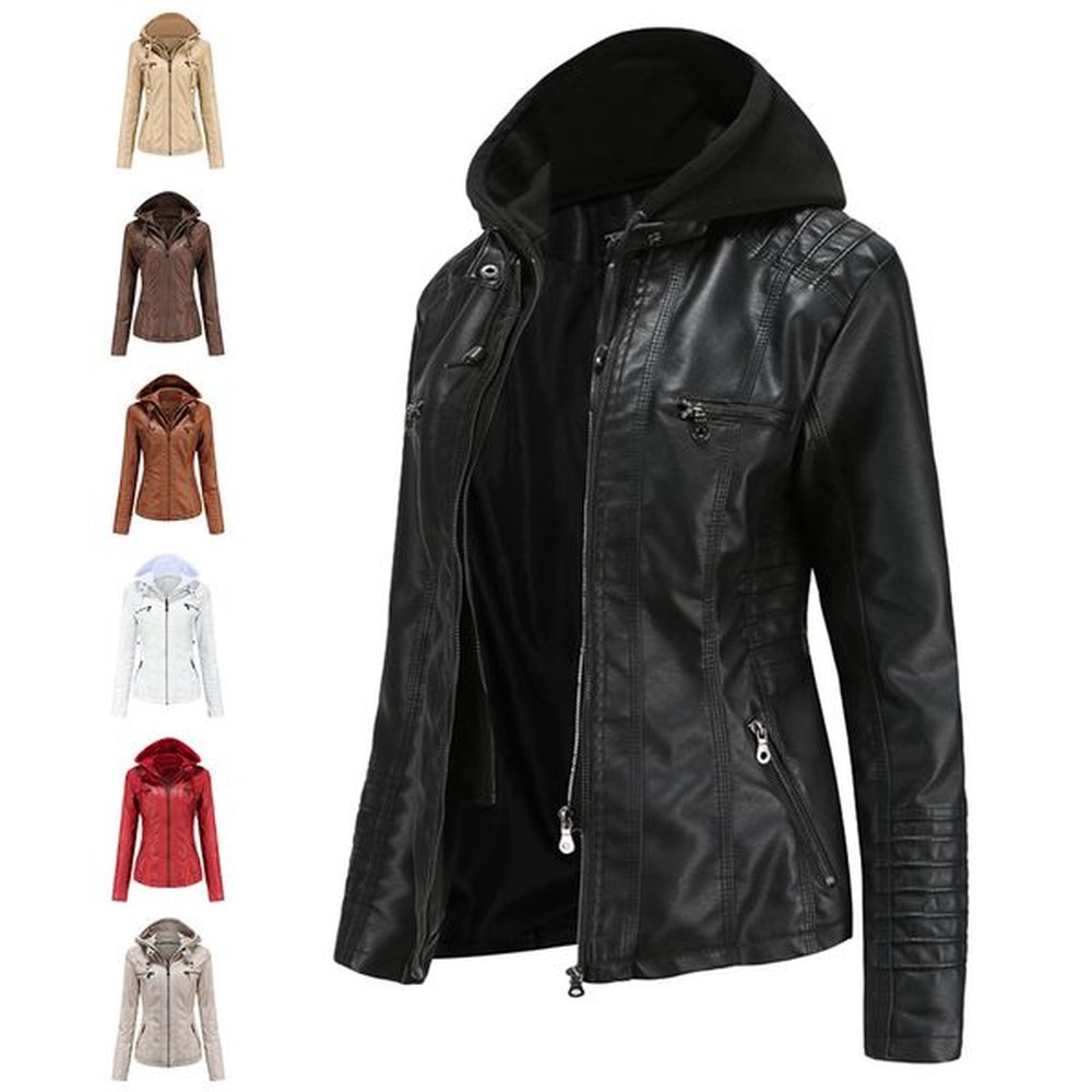 cm spring and autumn womens coat hooded leather faux jacket