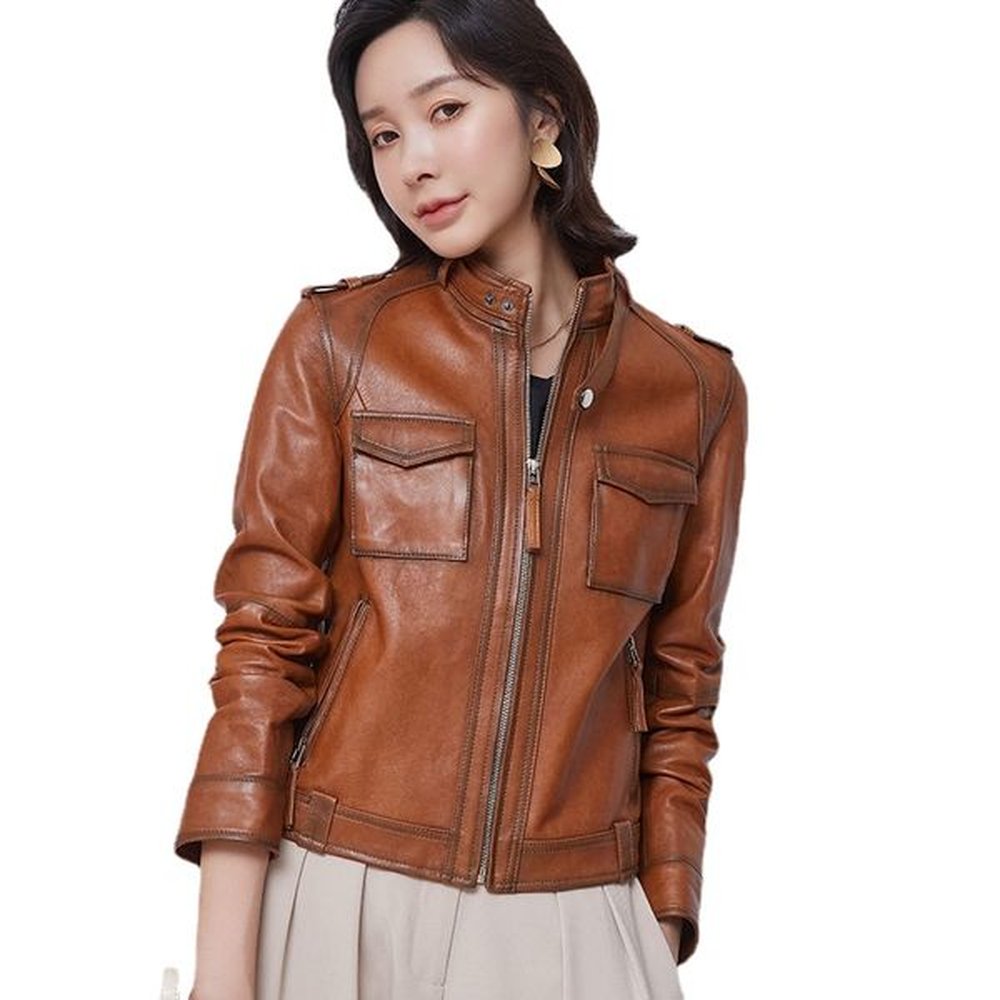 cm womens leather coats spring and autumn short style motorcycle