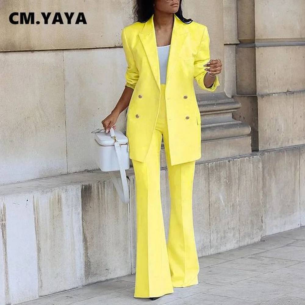 cmyaya basic elegant womens tracuit double breasted blazers and straight