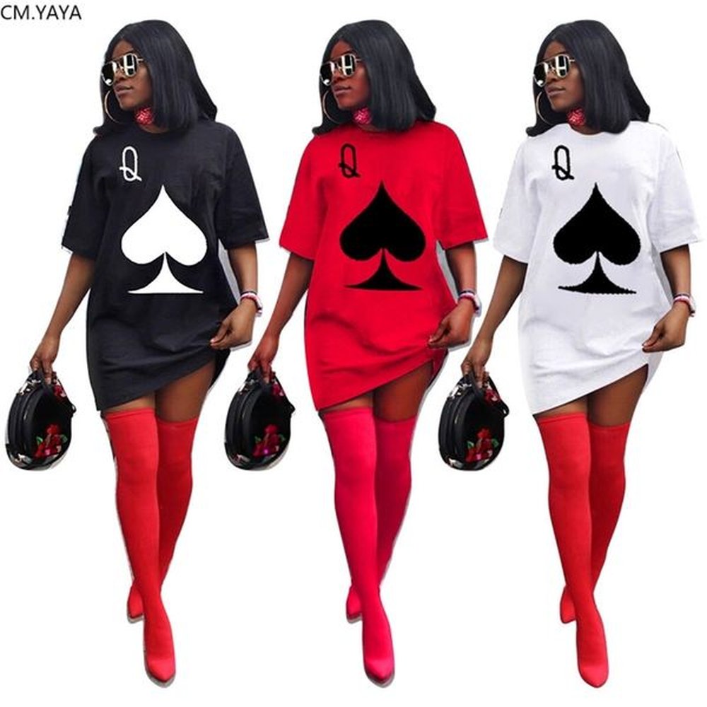 cmyaya women active wear short sleeve spade q print oneck