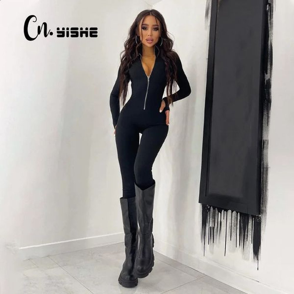 cnyishe fitness outfit female casual sporty workout zipper jumpsuit women