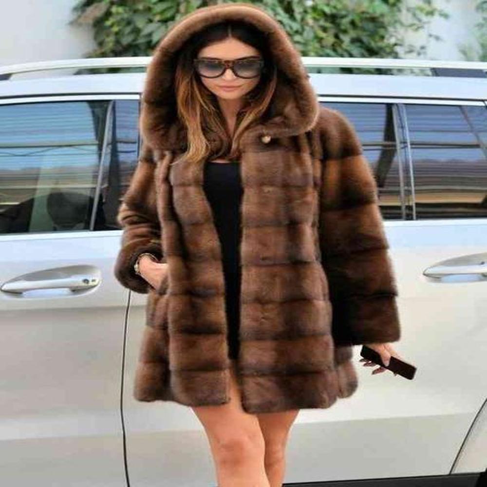 coat with hood pelt natural long thick warm winter women