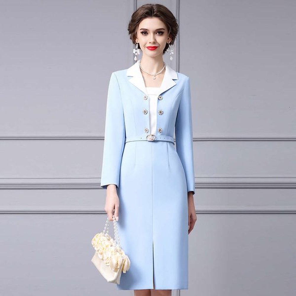 color blocked waist slimming suit with split hips professional and