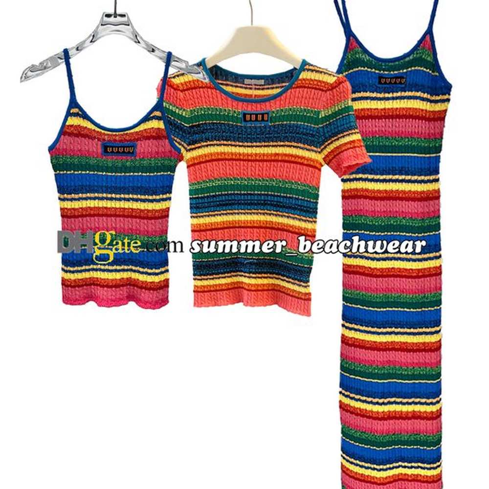 colored striped knit vest designer halter knit dress women slim