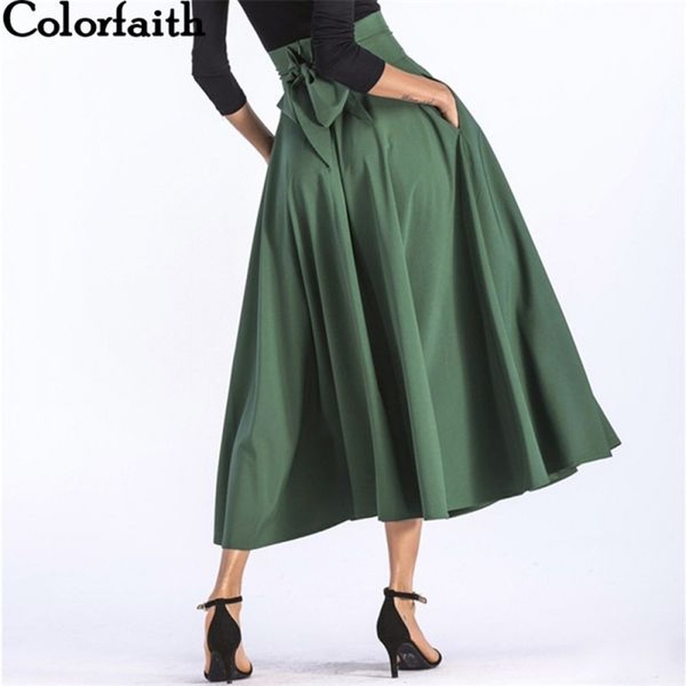colorfaith women slit long maxi skirt vintage ladies fashion pleated