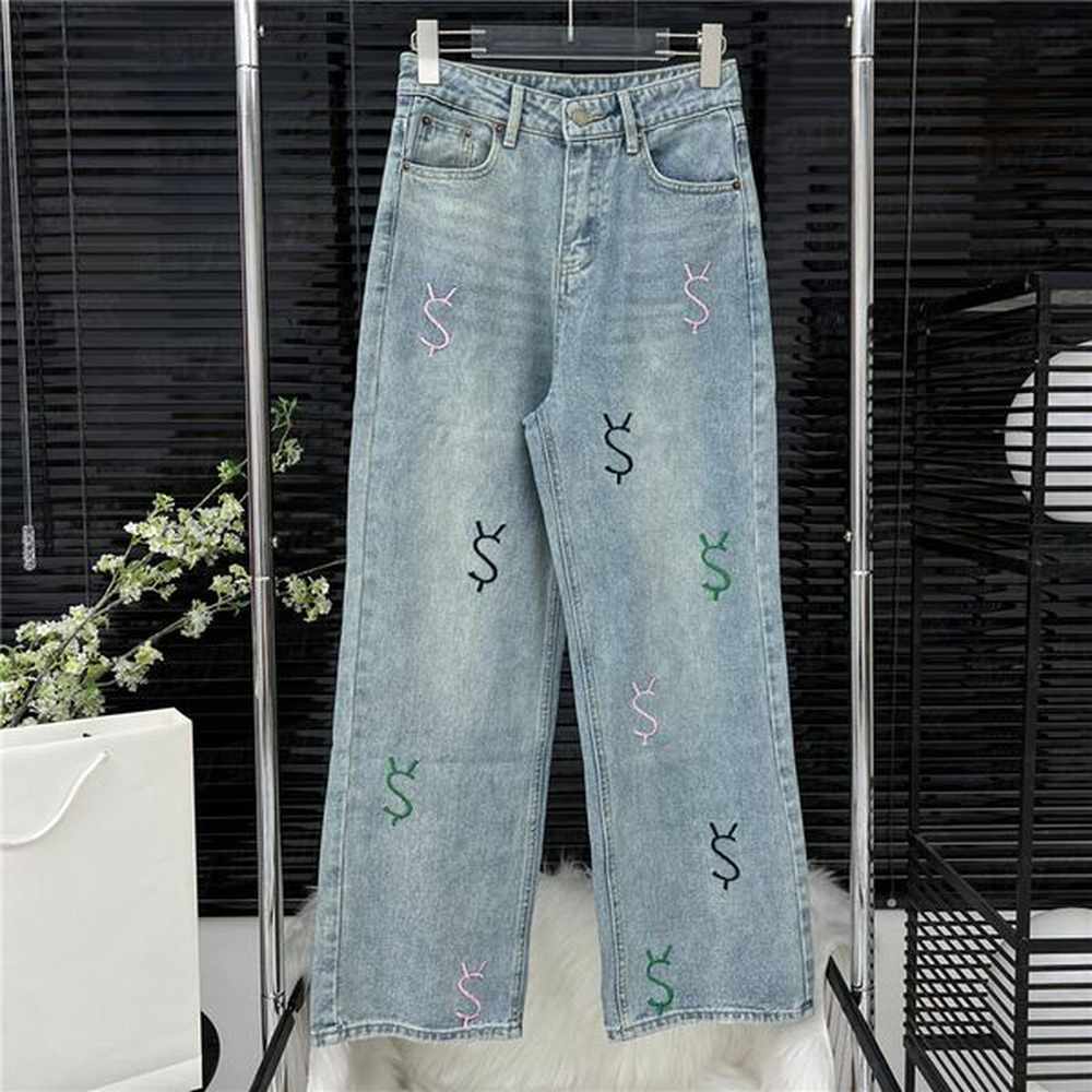 colorful embroidered letter denim pants designer jeans women clothing fashion