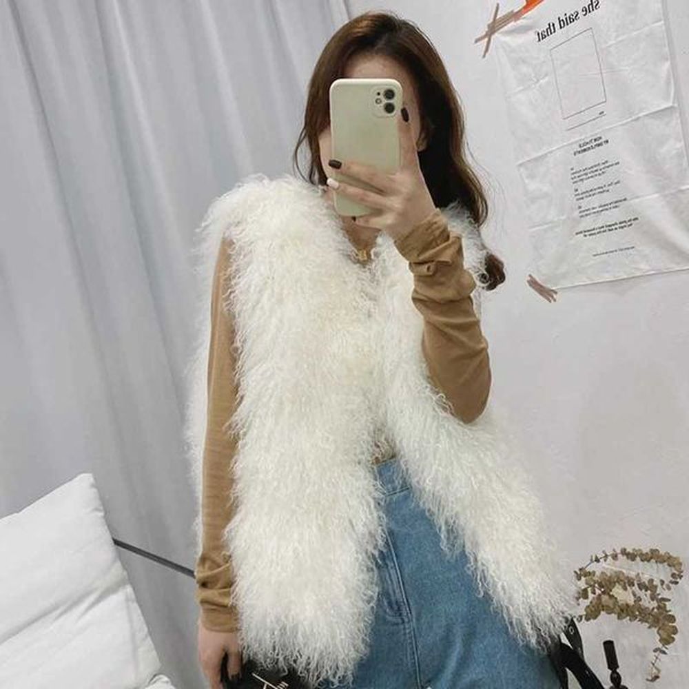 colors luxury thick warm mongolia sheep fur vest women
