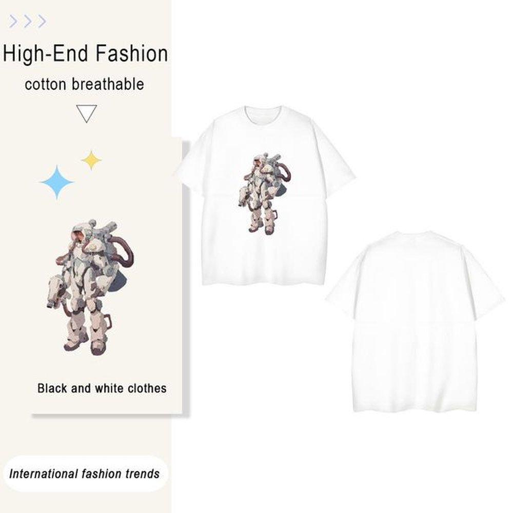 Comfortable spaceman 230g Cotton Men Tshirts Spring Summer Crew Neck Breathable T shirt Fashion Casual Custom Cartoon Tops Tees