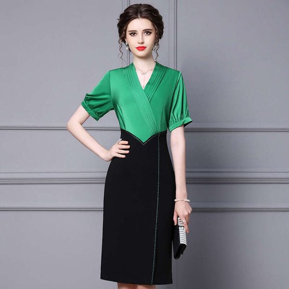 commuting style dress summer women new high end vneck